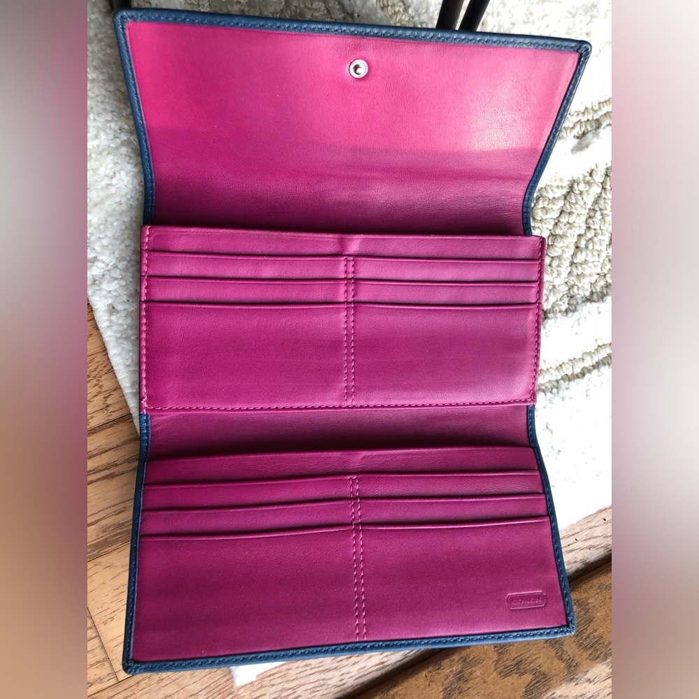 Coach Women’s Blue and Pink All Leather Wallet